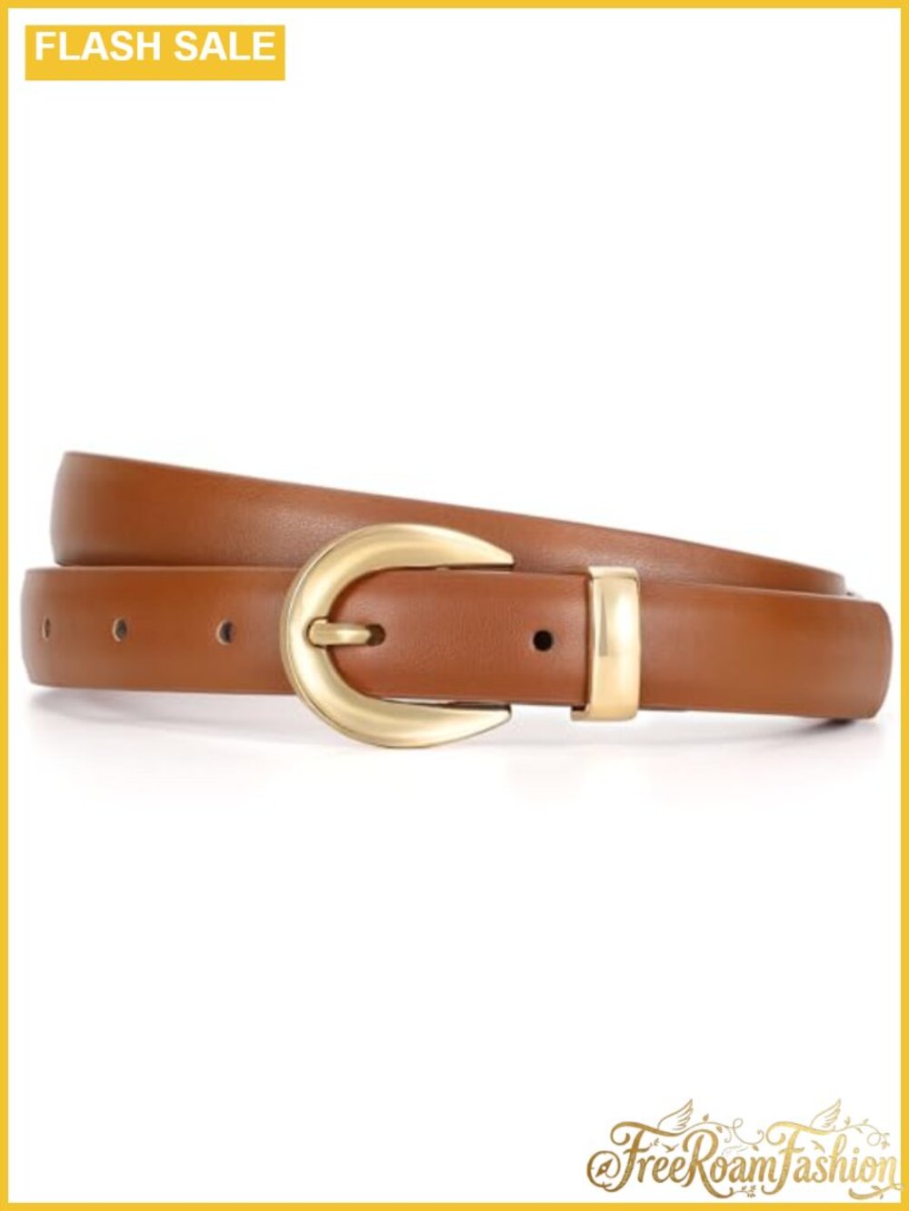 Women's Skinny Leather Belt Gold Buckle Thin Waist Belt for Jeans Dress Pants
